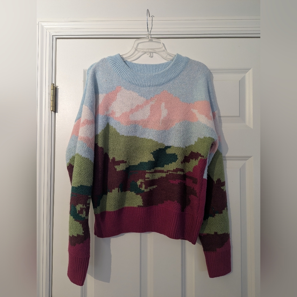 Wild Fable Scenic Mountain Sweater - Pink, Green, Blue